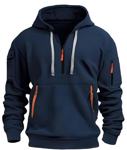 LBL Men's Hoodies Casual Pullover Hooded Sweatshirt Long Sleeve Quarter Zip Hoody Tops With Kangaroo Pocket APH055 Navy XXL