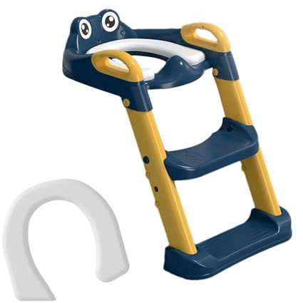 Toddler Toilet Seat with Steps, Foldable Toilet Ladder Potty Stairs, Non-Slip Over The Toilet Potty Seat, Step up Potty Seat with Handles for Kids Boys Girls 1-8