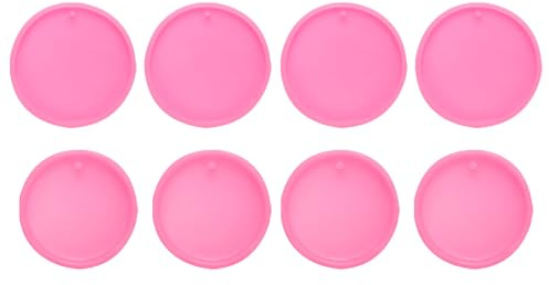 sourcing map 8 moldes de resina circular, kit de moldes epoxi de silicona con agujero para llaveros colgantes, adornos, joyas, manualidades, manualidades, manualidades, color rosa