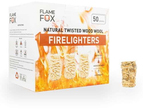 FlameFox Natural Wood Wool Fire Starters – 50 Pack | Eco-Friendly, Odorless, Long-Burning Tumbleweeds for BBQ, Fireplace, Campfire & Wood Stove