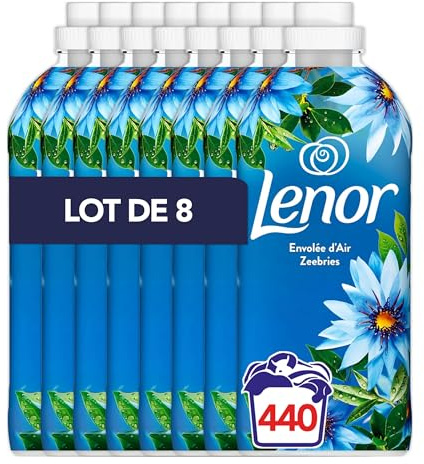 Adoucissant Lenor, 440 Lavages (8 x 55 lavages), Envolée d’Air, 24H De Fraîcheur Relaxante, Avec Une Touche D’Huiles Essentielles