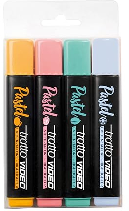 Tratto Video Pastel COCKTAIL busta 4 evidenziatori - colori mandarino-pompelmo-menta-ghiaccio