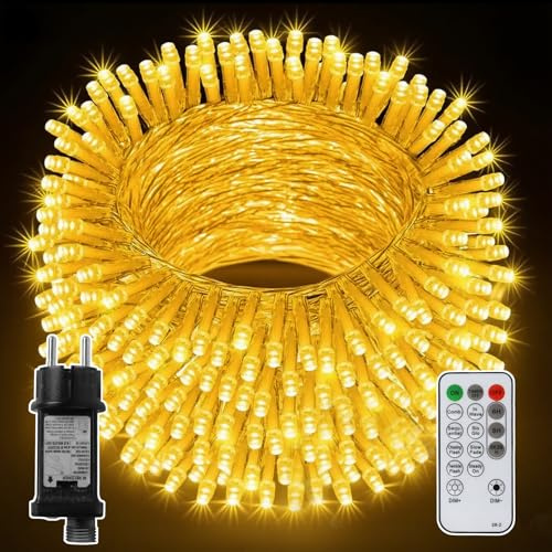 CNMTCCO Guirnaldas Luces Exterior Enchufe, 30M 300LED Luces para interiores blanco cálido con control remoto y función de temporización, 8 modos, resistente al agua IP44 para fiestas navideñas