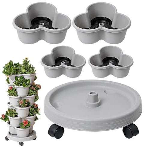 Generisch Strawberry Planter, 4 Tier Garden Tower, Vertical Vegetable Pots, 31.5x13.5cm, Indoor Gardening System with Tray, Flexible Wheels for Growing Strawberries, Flowers, Vegetables