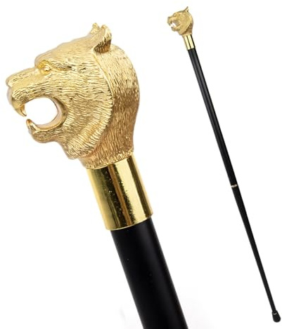 Bastón con Cabeza de Tigre Dorado para Hombres, Bastón de Equilibrio para Personas Mayores, Plegable, 3 Piezas, para Movilidad y Asistencia a Personas Mayores
