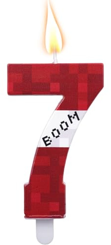 Pixel Themed Birthday Candle, Pixel Red Birthday Cake Candles Cupcake Toppers Decorations for Boys Girls Graduation Celebration Wedding Party Supplies (Number 7)