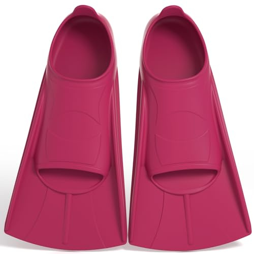 Pinne da nuoto in silicone, morbide e comode, per bambini, adulti, pinne corte per il nuoto, unisex per bambini e adulti, pinne corte (Rosso rose, M(36-38))