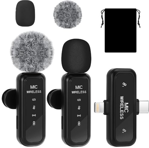 SKJJM Kabellos Lavalier Mikrofon für iPhone/Android/Pc, 2er-Pack Mini mikrofon mit Rauschunterdrückung, Plug-Play Wireless Mikrofon für Videoaufnahmen, Vlog, Podcast, YouTube, TikTok