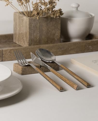 FacciamoCASA Reposacubiertos XL de Mármol Natural – Respaldo artesanal para cubiertos Made in Italy – Elegante soporte para cubiertos – Portapicos decorativo y sostenible para la mesa (Travertino