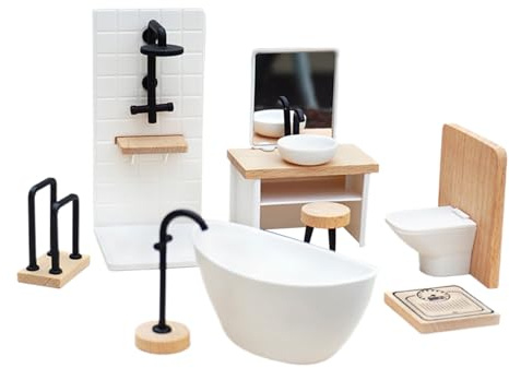 1/12 Puppenhaus Möbel Holz Badezimmer Set, Miniatur Möbel, Puppenhaus-Zubehör Für Kinder Ab 3 Jahren, 8 Teile, Deko Geschenk