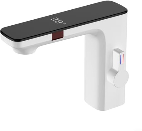 Sandyseptember Grifo de lavabo con sensor inteligente con pantalla digital, grifo mezclador de agua fría y caliente, latón cromado, automático, sin contacto, grifo de lavabo de baño estilo