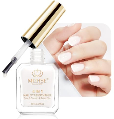 MIZHSE Nagelhärdare med färg extra stark vit nagelhård styrka | Nagelhärdare för spröda naglar, 4-i-1 nagellackshårdare, snabbtorkande, 16 ml