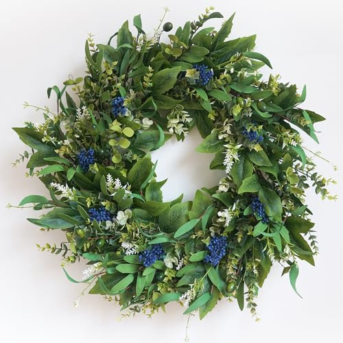 HomeKaren Wreaths for Front Door 26, Door Spring Wreath with Eucalyptus Olive Boxwood Leaves, Greenery Wreath Door Decoration for Spring Summer All Season Home and Outdoor