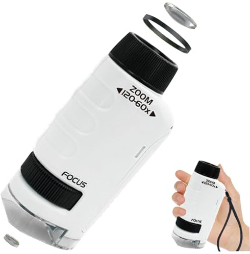 Faroby Handheld Pocket Microscope for Kids, 60X-120X Magnification with LED Lights, Portable Miniscope for Learning & Exploring