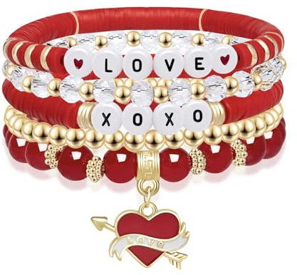 ALUNME 5 Pcs Love Heart Bracelets Valentines Gifts For Her, Suitable for Girlfriend Lover Best Friends Wife Women, Sweet Holiday Jewelry, Great for Romantic Occasion Presents