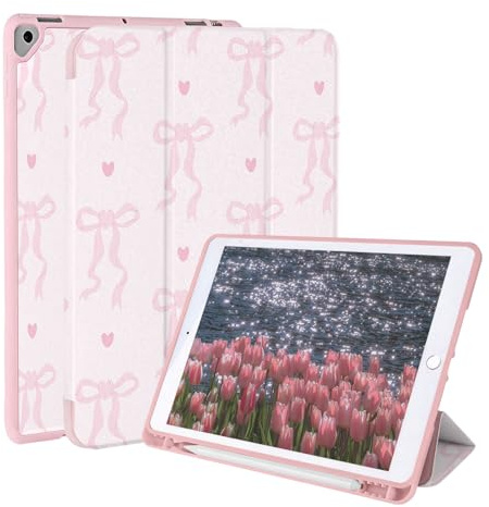 Rvciby Custodia per iPad da 10,2 e 10,5 pollici per iPad 9/8/7. Gen 2021/2020/2019, e Air 3 2019/Pro 10.5 2017, custodia rosa con portapenne, custodia protettiva con supporto pieghevole in tre parti