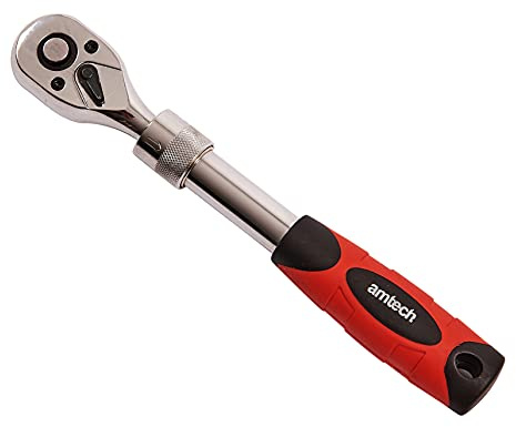 Amtech - 3/8in Telescopic Ratchet Handle, extends to 340mm, 72T Quick-Release Head, for Chassis, Brackets and Maintenance tasks (3/8in)