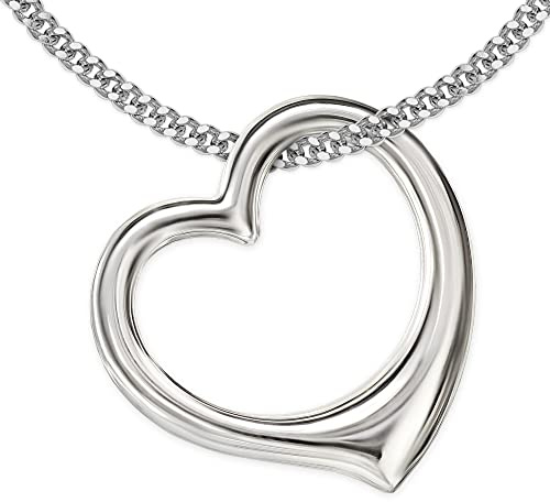 CLEVER SCHMUCK Herzkette Damen Silber frei schwingend 16 mm Kette Panzer 45 cm 925 Sterling im Etui rosa