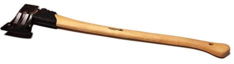 Unbekannt Doppelkeil-Spaltaxt geschmiedet - mit Eschen-Kuhfuß-Stiel 80 cm sowie Lederstiel- und Schneidenschutz - Kopfgewicht 1700 g, Gesamtgewicht 2500 g - Krumpholz Gartengerät