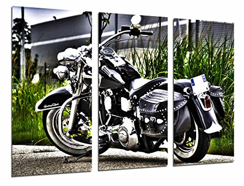Wandbild - Motorrad Harley Black Davdison, Rennen, Straße, 97 x 62 cm, Holzdruck - XXL Format - Kunstdruck, ref.26828