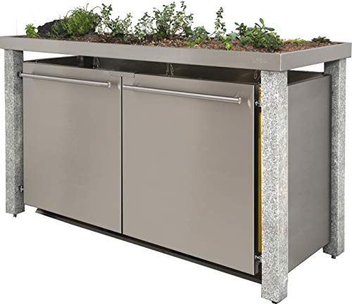 Mülltonnenbox aus Edelstahl mit Granitpfosten 8x8 cm (1x 240l + 2X 120l, B-Design, Pflanzenwanne, Edelstahl)
