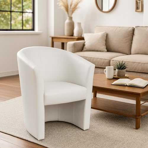 Dmora - Fauteuil Abrera, Fauteuil de salon, Siège rembourré, Chaise avec accoudoirs en simili cuir, 64x63h76 cm, Blanc