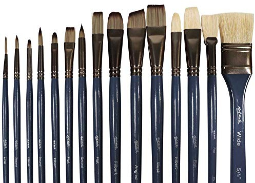 Mont Marte Premium Pinsel-Brieftaschen-Set, 15-teilig, inkl. Schweineborsten und Taklon-Pinsel, geeignet für Aquarell, Acryl, Öl, Gouache und Tempera-Malerei