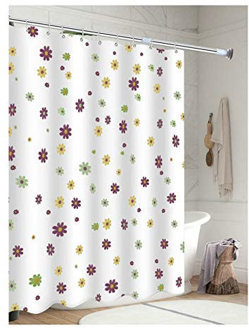 Daesar Vintage Duschvorhang aus Polyester-Stoff Blumen Antischimmel Duschvorhang 240x200 cm