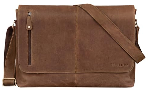 STILORD Hamilton 15 Zoll Messenger Bag Leder Laptoptasche Aktentasche Vintage Umhängetasche Schultertasche Büchertasche Echtleder Farbe:Messina - braun
