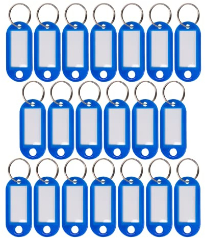 WINTEX Porte Clé Etiquette - 20 pièces - Porte Cle avec Etiquettes en Plastique Résistant - Porte Clef Colorés pour Organisation Voyages Animaux Domestiques - Bleu