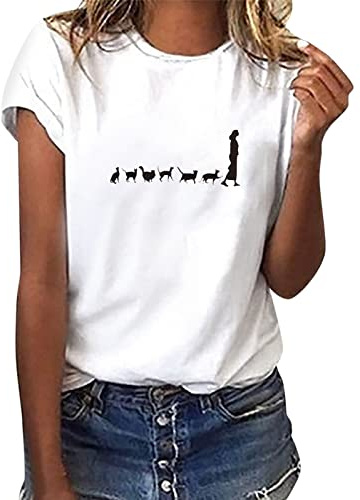 heekpek T Shirt Donna Manica Corta Bianca Cotone Maglietta Manica Corta Donna Casual Girocollo Stampa Estiva Base Tee Bluse, Gatto, M