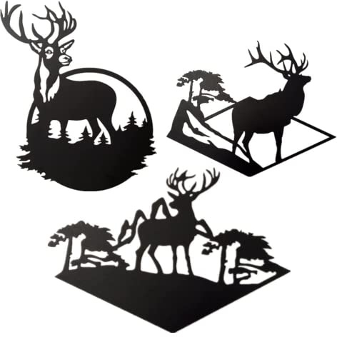JSWLYWMTPJ 3 Stück Kreativ Metall Hirsch Wanddeko Schwarz Außen Wohnzimmer Garten Dekoration，Wandschmuck Metall Waldhirsch Kiefer Für Haus Garten Dekoration Wandkunst Metall