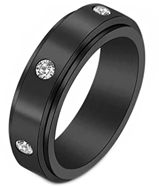 Mesnt Edelstahlringe Damen, Zirkonia Stress Relief Fidget Spinner Ring Schwarz/Silber/Gold/Roségold