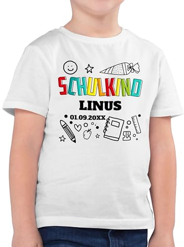 Geschenk mit Namen personalisiert by Shirtracer - Kinder T-Shirt Jungen - Einschulung Schulanfang Junge - Schulkind Scribble