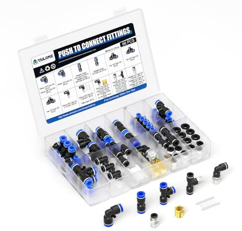TAILONZ PNEUMATIC Raccords de tuyau d'air, raccords à emboîter, kits de connexion filetés, tube en nylon, tube à air en polyuréthane et autres kits de connexion (lot de 61)