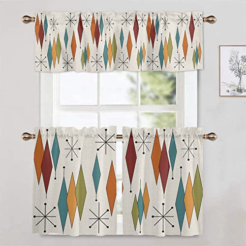 Surwin Scheibengardine Bistrogardine mit Stangendurchzug Geometrie Kurzstores Gardinen Küchenvorhang Scheibengardinen für Café Küche Wohnzimmer Schlafzimmer Bistro (107x115cm,Orange)
