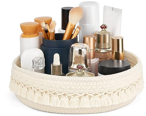 Mkono Makeup Perfume Holder Organizer Macrame Decorative Woven Rope Basket Boho Decor Cosmetics Desk Storage Baskets for Dresser Skin Care Lotions Essential Oils Dorm Room Essentials