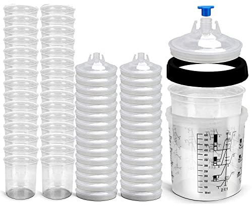 WOOLUCK® 600ML Kit de Tasse de Mélange de Peinture,avec 30 Inserts de gobelet, 30 couvercles,pour Pistolet a Peinture Universal