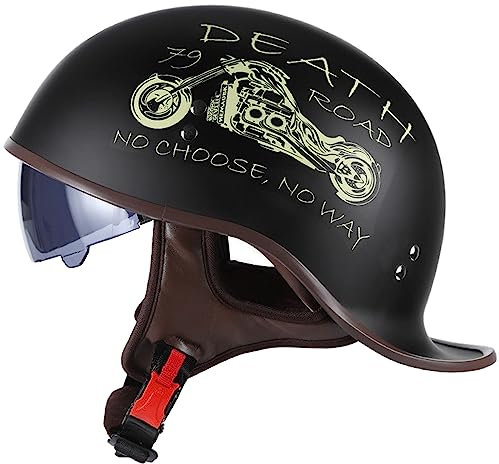 Casco Retrò Moto, Caschi Aperto, Casco Moto, Caschi Cromwell con Visiera UV Occhiali, Omologato ECE Classic Jet Scooter Caschi Scodella Motorino Portatile Mezzo Casco Uomini Donne,Black-M(55~56cm)