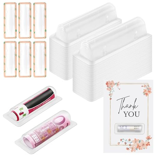 Winter Shore Durchsichtige Lip Balm Hülsen [50er-Pack] - Durchsichtige Kunststoff Verpackungsbehälter mit Selbstklebender Rückseite - Lippenstift, Geschenke & Geldscheine Aufbewahrung - Bastelbedarf