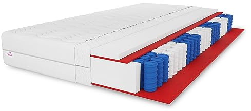 7 ZONEN Taschenfederkernmatratze Lambada 100X200 cm, Feder-Matratze Härtegrad H3, Höhe ca. 15 cm, Farbe: Weiß, inkl. Bezug