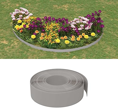LAPOOH Rasenkanten 4 STK. Grau 10 m 15 cm Polyethylen, Beetumrandung, Rasen Rakel, Rasenabgrenzung, Lawn Egde, Rasenkantenband
