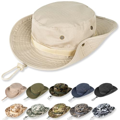 Solhattar för män kvinnor hinkhatt UPF 50+ UV-skydd boonie hatt för safari fiske vandring trädgård strand, BEIgE, 7 1/8-7 7/8