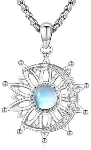 Eusense 925 Sterling Silber Pentagramm Anhänger Dreifach Mond Göttin Anhänger Hecate Halskette Sonne und Mond Halskette Schmuck Geschenke Spirituelles Amulett Wiccan Pagan Talisman für Männer Frauen