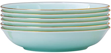 Assiette En Céramique,Assiette Creuse À Soupe En Porcelaine, Une Assiette De Dessert,Convient for Les Pâtes, Le Risotto, Forme Ronde,vert Clair,6 Pièces Assiette en porcelaine Assiette à dîner(21.8cm)