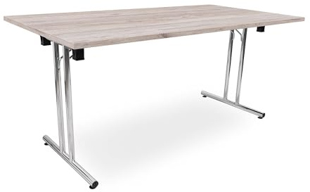 Besprechungstisch klappbar, Klapptisch Gestell Chrom gerader Fuß, Schreibtisch Maße 140x80 oder 160x80cm, Konferenztisch platzsparend stapelbar, hauseigene Fertigung (Eiche modern, 160 x 80 cm)