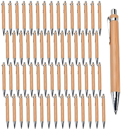 Sporgo 50 Stück Personalisierter Kugelschreiber: Holz Kugelschreiber Bambus Kugelschreiber Set, Holzkugelschreiber mit Touchscreen für Schreiben, Journaling, Schule, Bürobedarf, Abschlussgeschenk