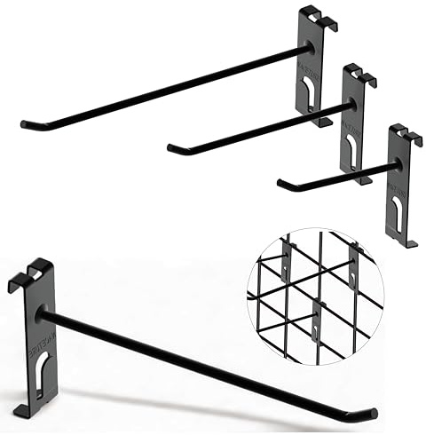 NACETURE - Paquete de 30 ganchos Gridwall – Ganchos de exhibición de metal de 10,2 cm, 15,2 cm y 20,3 cm (10 de cada tamaño) para paneles de rejilla de alambre, doble gancho resistente para uso en