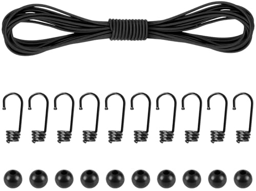 Akicderu gummirep, 4 mm x 15 m expanderrep, mångsidigt gummirep, starkt elastiskt gummiband, presenningsrep, spännrep för gör-det-själv, svart