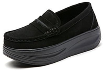 Ballerina skor dam 42 stora, tjock sula, gungskor, damer, avslappnade fritidsskor, slip-on, svamp, mjuk sula, fashionabla skor, platåsneakers, damskor, svart, 35 EU